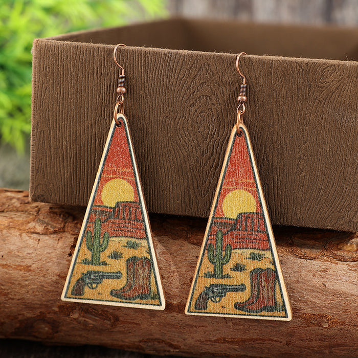 Wholesale Vintage Triangle Wooden Statemente Earrings