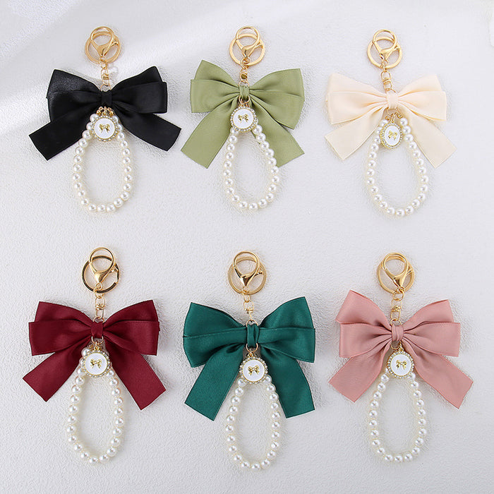 Wholesale Large Pearl Bow Keychain Pendant Ribbon Cloth Accessories Headset Bag Decoration