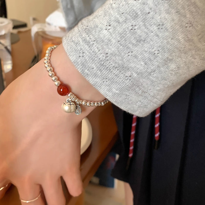 Wholesale Pure silver bracelet for women with a high-end feel, retro heavy industry versatile round beads