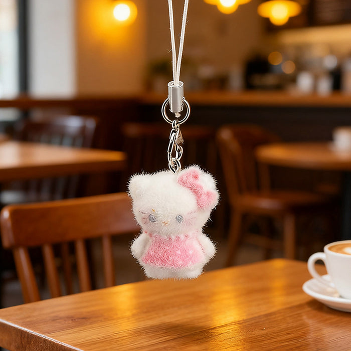Wholesale Resin flocked cute 3D cat keychain pendant