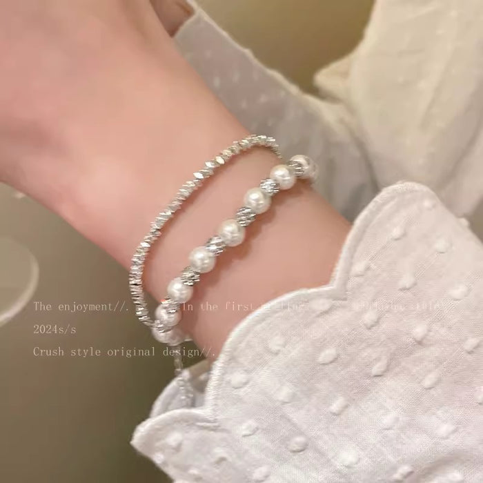 Wholesale Pearl Silver Beaded Bracelet Fresh Style Student's Bracelet
