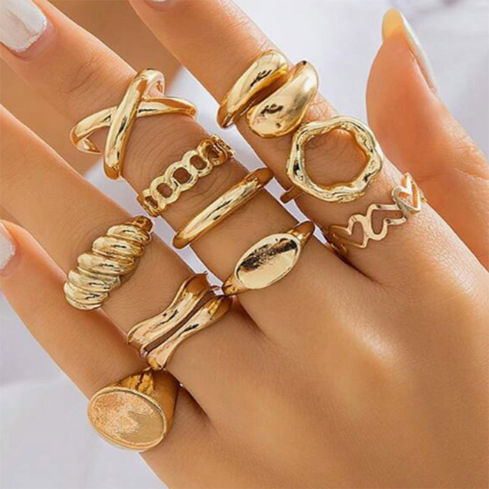 Wholesale Exaggerated lines gold irregular teardrop ring set