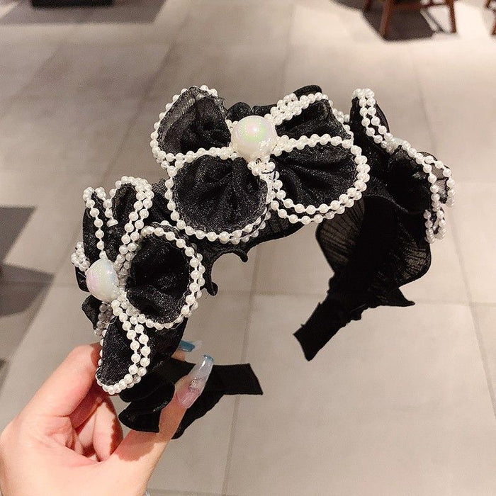 Wholesale Pearl crystal lace, large flower, wide headband, pleated lace, hairpin