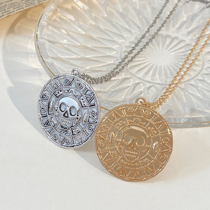 Wholesale Necklace Aztec Gold Coin Chain Men's Skull Necklace Pendant