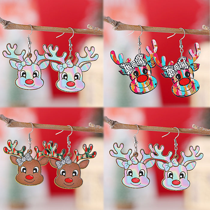 Wholesale Christmas Reindeer Pendant Earrings Painted Reindeer Jewelry