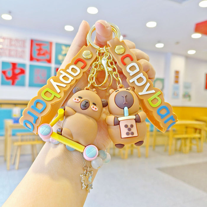 Wholesale Cartoon Keychain Cute Capybara Doll School Bag Pendant Car Keychain Doll Machine Small Gift