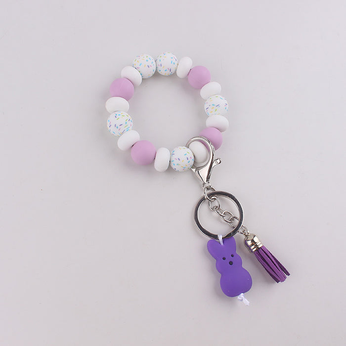 Wholesale Silicone Food Grade Silicone Bead Rabbit Bracelet Wrist Keychain Pendant Tassel Bracelet