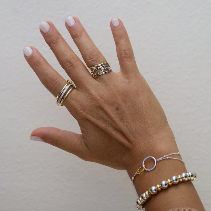 Wholesale New Stacked Cubic Zirconia Ring Gold Thick Solid Gloss Gold Silver Double Splicing Three Ring Ring