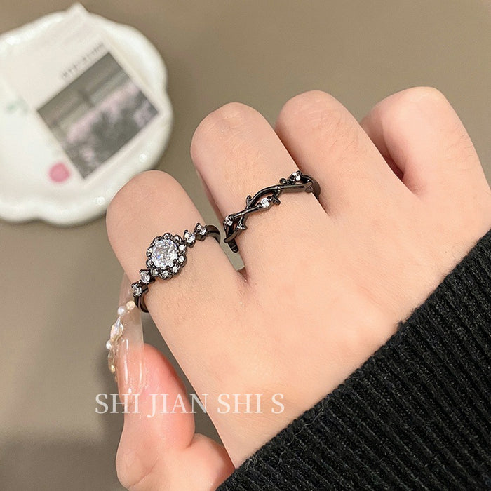 Wholesale Neutral style flower shaped diamond inlaid micro layered open ring with thorns, light luxury, versatile, simple and fashionable ring accessories