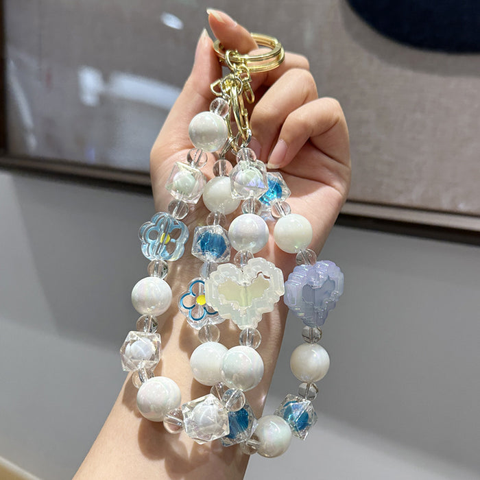 Wholesale Creative and Cute Love Bead Chain Keychain Colorful Bead Chain Phone Chain Pendant Wrist Anti Loss Pendant