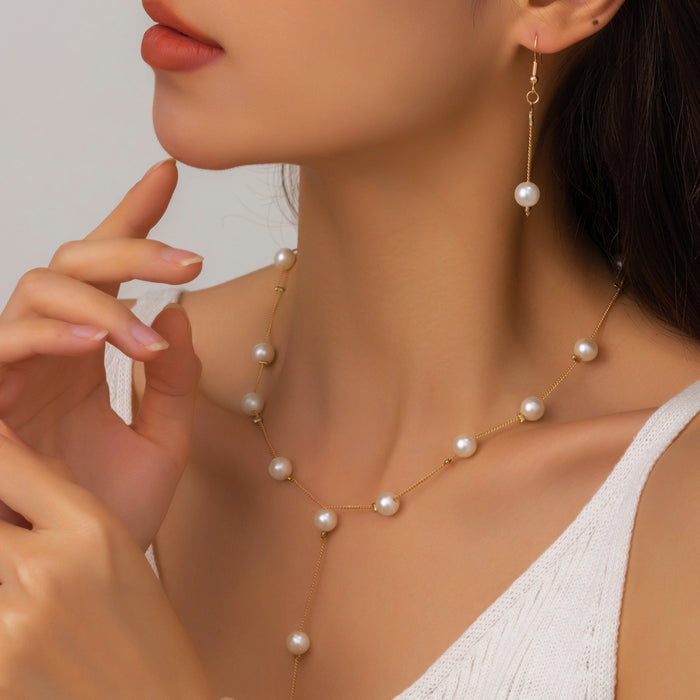 Wholesale Jewelry Fashion Pearl Pendant Alloy Luxury Pearl Earrings Bracelet Earrings Necklace Set