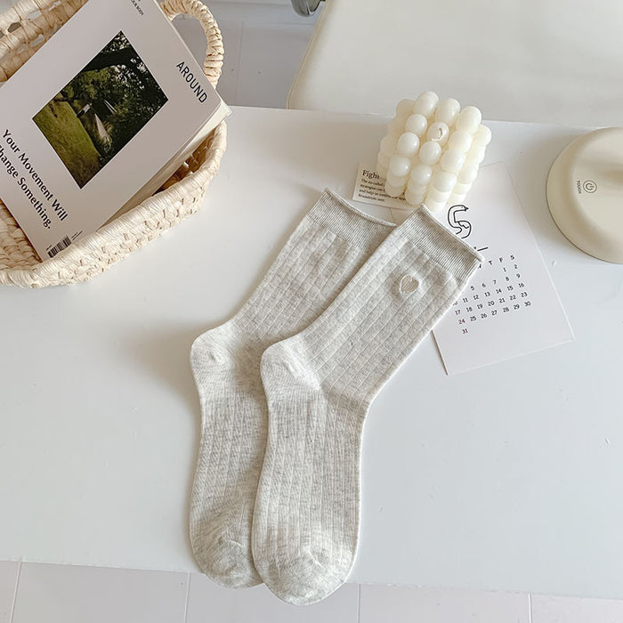 Wholesale New socks with rolled edges, stacked socks, cotton, heart-shaped embroidery, versatile