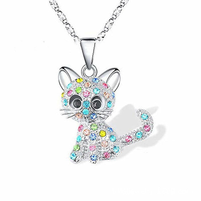 Wholesale Cute colorful cat rhinestone pendant choker necklace