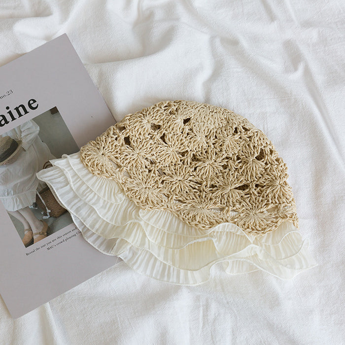 Wholesale Hollow woven lace edged straw hat versatile fisherman hat