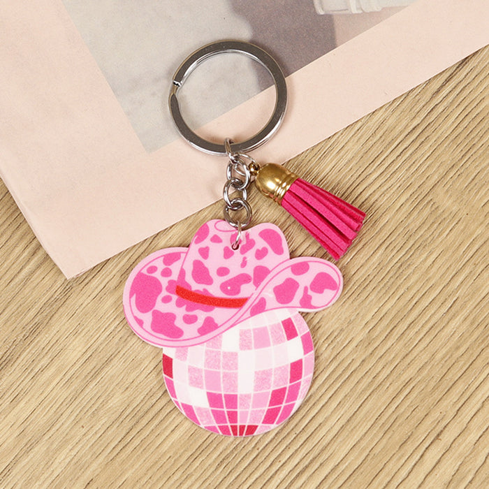 Wholesale keychain retro western do old cactus love cowboy hat cow zebra hoof pink tassel