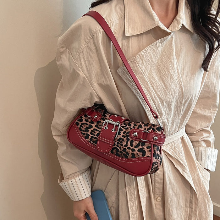 Wholesale Leopard print studded belt bag with large capacity underarm shoulder strap