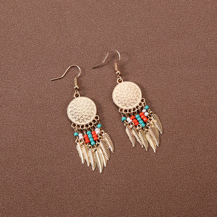 Wholesale Alloy Bohemian Tassel Long Ethnic Style Earrings JDC-ES-Gumi009