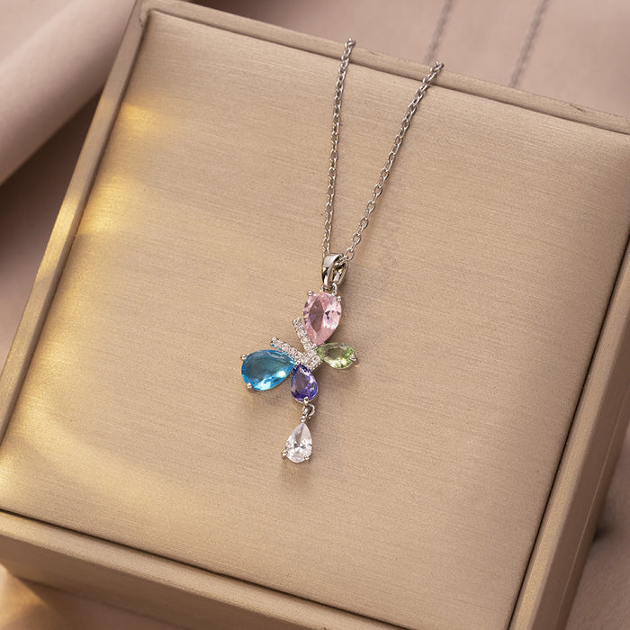 Wholesale Necklace, butterfly tassel, niche, simple, fashionable temperament, titanium steel lock chain