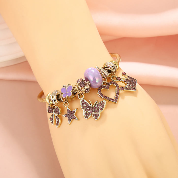 Wholesale Diamond-encrusted butterfly and heart beaded stainless steel bracelet