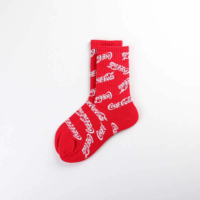 Wholesale Letter casual sports jacquard red youth mid tube socks trendy socks long socks