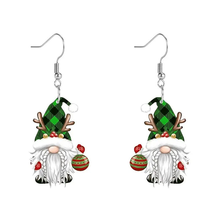 Wholesale Christmas Tree Elk Dwarf Santa Claus Pendant Wooden Earrings JDC-ES-WenT029