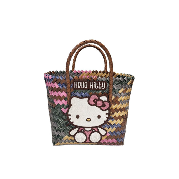 Wholesale Cat Handbag Woven Accompanying Gift Girl' s Large Capacity Vegetable Basket Handmade Woven Bag Women' s Fashion Beach Bag