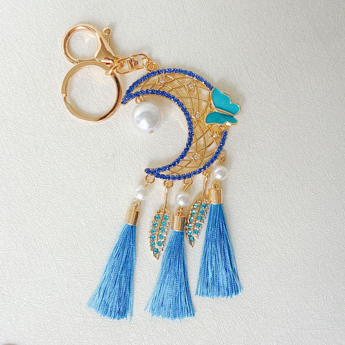 Wholesale Pink Dream Catcher Keychain Rhinestone Tassel Feather Zinc Alloy Chic Gift MOQ≥12