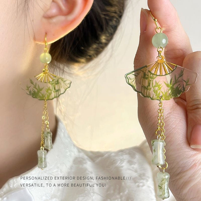 Wholesale Transparent folding fan earrings, female niche bamboo knot earrings, earrings and accessories