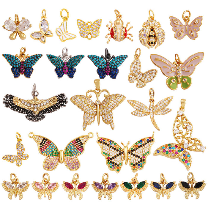 Wholesale Bee Butterfly Ladybug Eagle Sunbird Dragonfly Alloy Micro-inlaid Zircon DIY Jewelry Accessories JDC-DIY-MoHua003