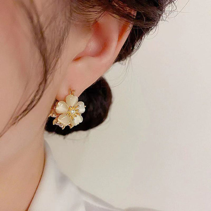 Wholesale  Flower double-sided wear  earrings female  Opal elegant ear buckle ear jewelry