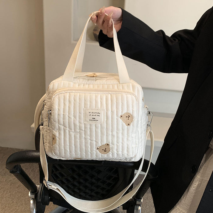 Wholesale Zipper Embroidery Cotton Baby Trolley Hanging Bag Diaper Bag