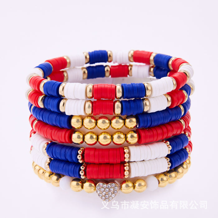 Wholesale Soft ceramic bracelet set, personalized alloy drip oil national flag pendant bracelet