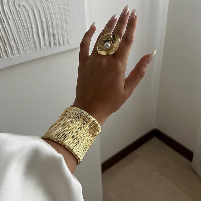 Wholesale Jewelry Fashion Alloy Brushed Bracelet Personalized Versatile Irregular Wide Face Open Bracelet