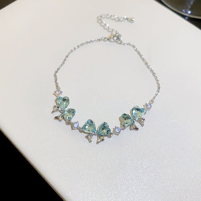 Wholesale Butterfly Zircon Pendant Bracelet Silver Tone Copper Jewelry
