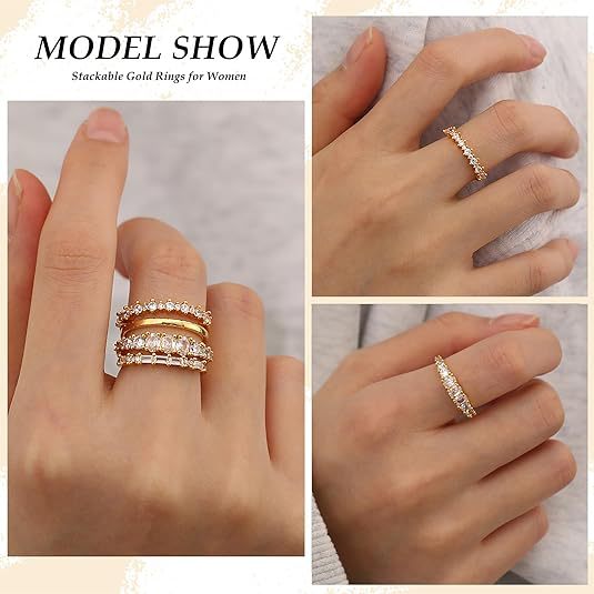 Wholesale Minimalist Broken Diamond Sparkling Zircon Versatile Genuine Gold Plated 4-piece Set Finger Ring Wholesale
