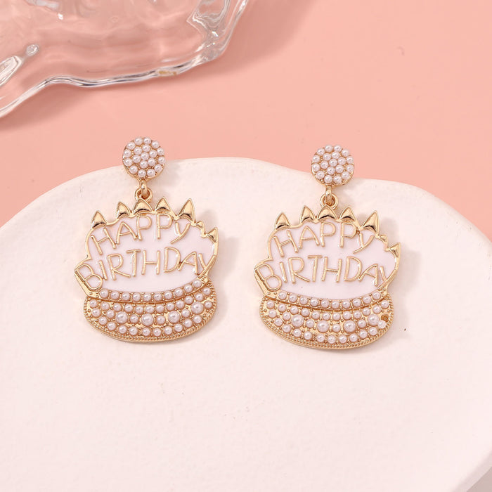 Wholesale diamond-embedded light luxury birthday cake cute ear studs earrings