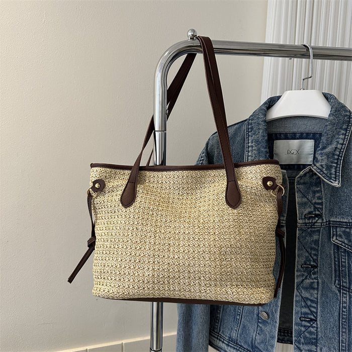 Wholesale Straw woven large capacity tote bag, simple woven bag, shoulder bag