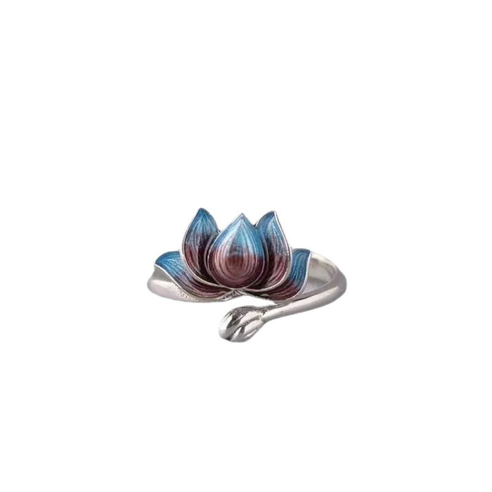 Wholesale  Koi Enamel Ring Simple Temperament Gradient Lotus Adjustable Ring