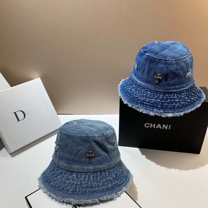 Wholesale Ripped Whiskered Denim Bucket Hat JDC-FH-ZhouQi001