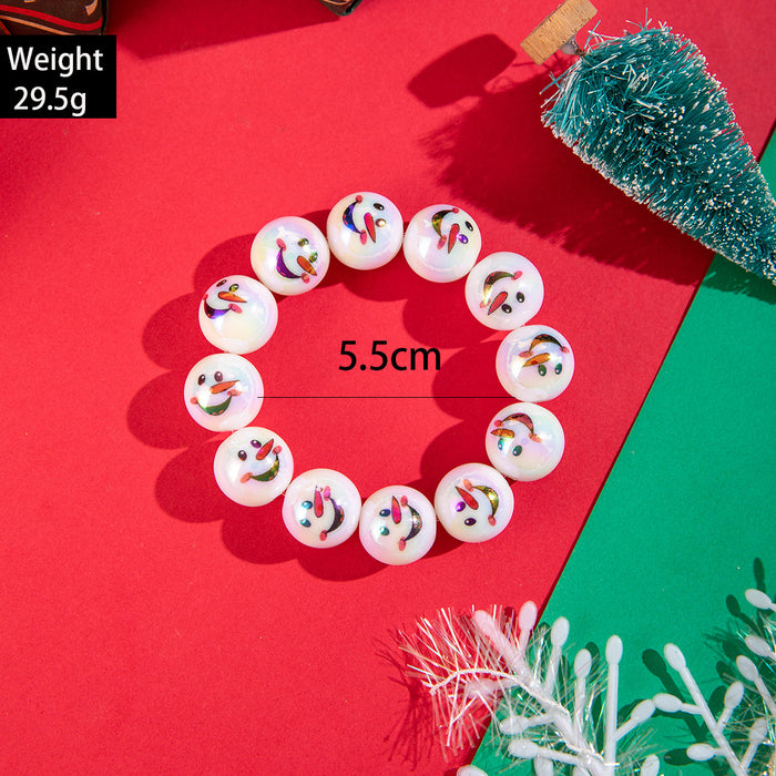 Wholesale Resin Beaded Bracelet with Snowman Bell Print Colorful Round Beads Christmas Jewelry Accessory MOQ≥2