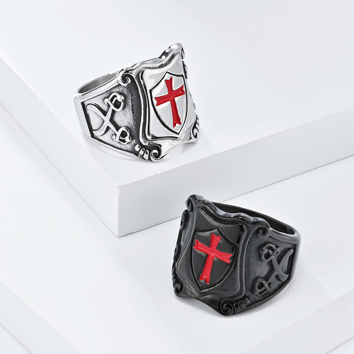 Wholesale Cross Shield Stainless Steel Men's Ring JDC-RS-QianF026