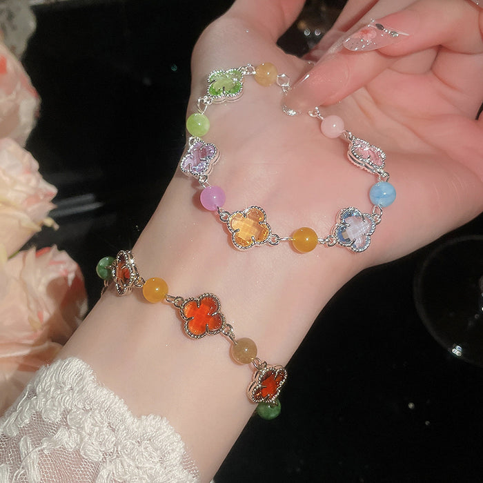 Wholesale Glass Flower Bracelet Gold Electroplated Charm