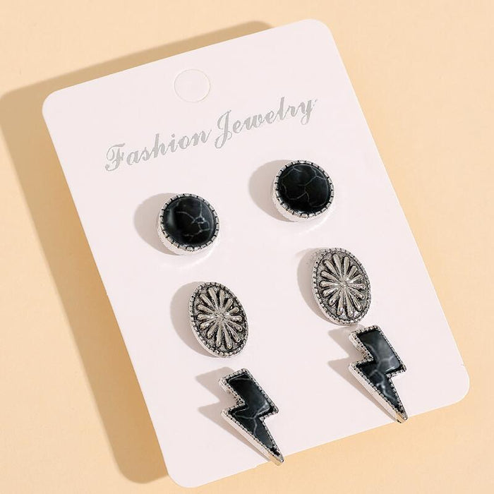 Wholesale Turquoise earrings lightning turquoise alloy earrings three piece set