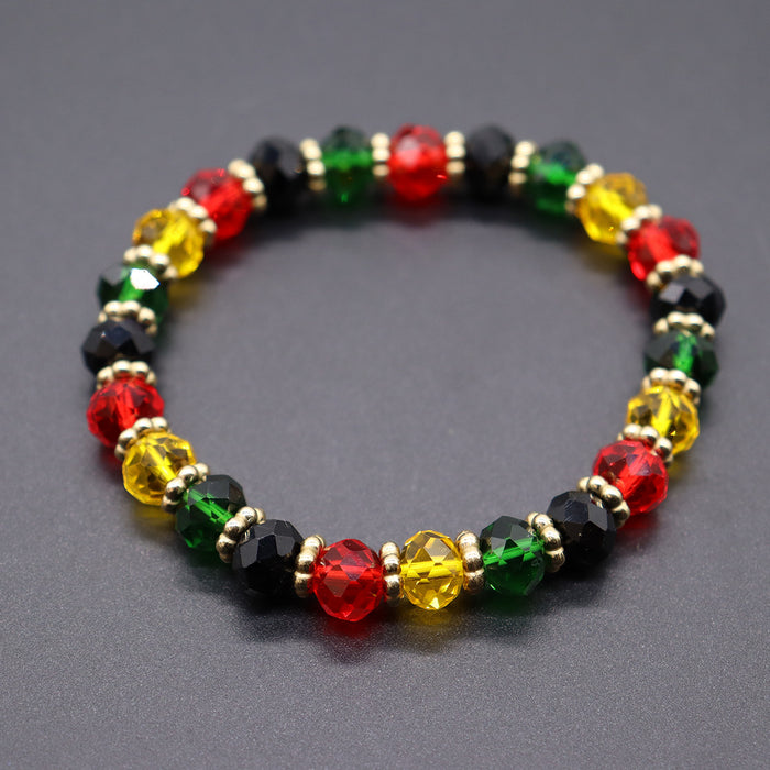 Wholesale Yellow Green Red Black Jamaica Stretch Bracelet Letter Resin Black Gallstone Wooden Beads Jamaica