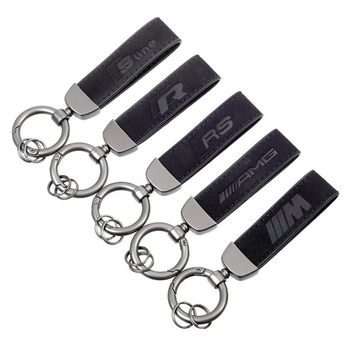 Wholesale Suede car logo keychain, steel stamp, Audi Volkswagen keychain, hanging accessory