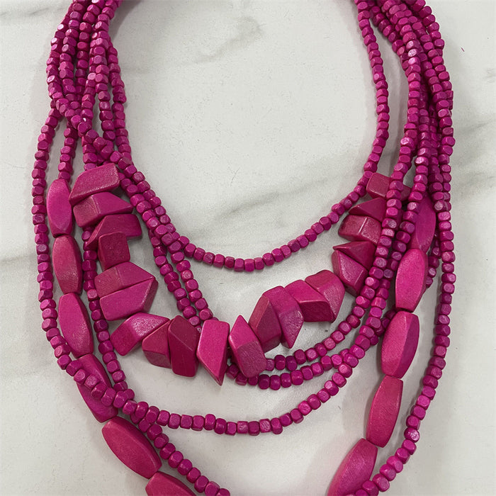 Wholesale Wooden Multi-layer Beaded Long Necklace JDC-NE-NanH006