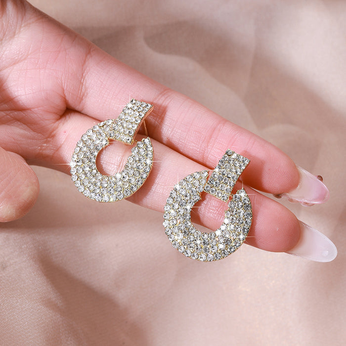 Wholesale Retro light luxury diamond geometric round earrings