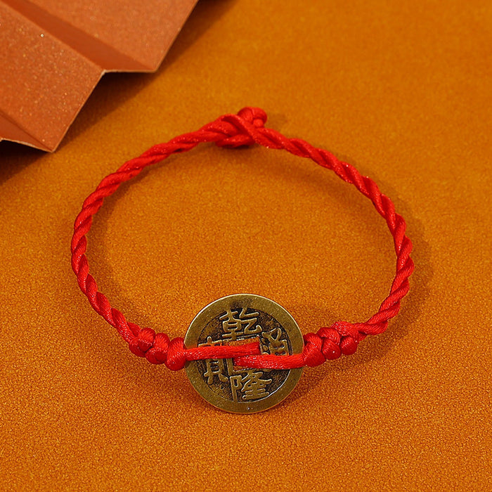Wholesale Hand woven Five Emperors Money Red Rope Bracelet for the Year of Destiny, Attracting Wealth and Praying for Blessings, Copper Money Hand Rope Wholesale