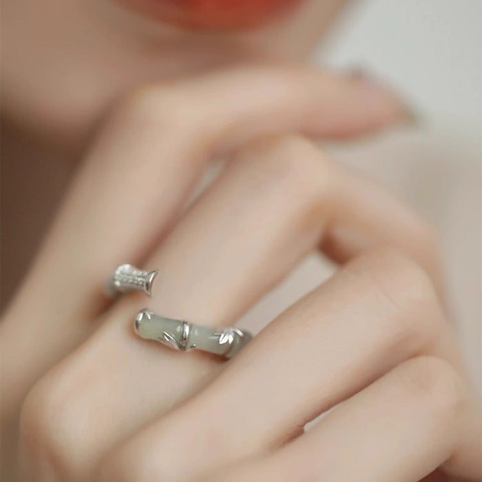 Wholesale S925 Sterling Silver Diamond Bamboo Ring Women's Exquisite Antique Ring