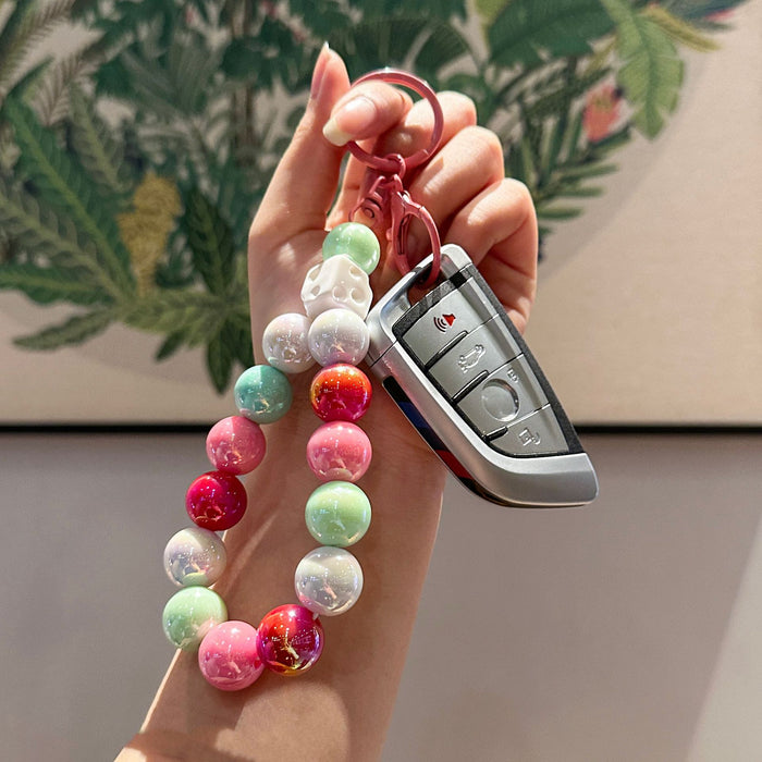 Wholesale Creative and Colorful Electroplated Bead Keychain Accessories Hand Chain Backpack Car Keychain